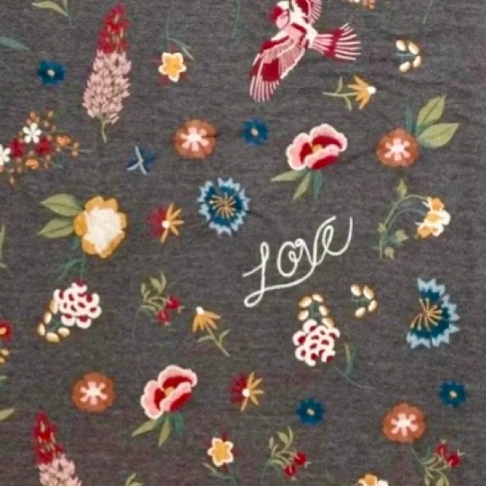 NEW Johnny Was Rana Embroidered Throw Blanket Floral Bird Love Gray 50